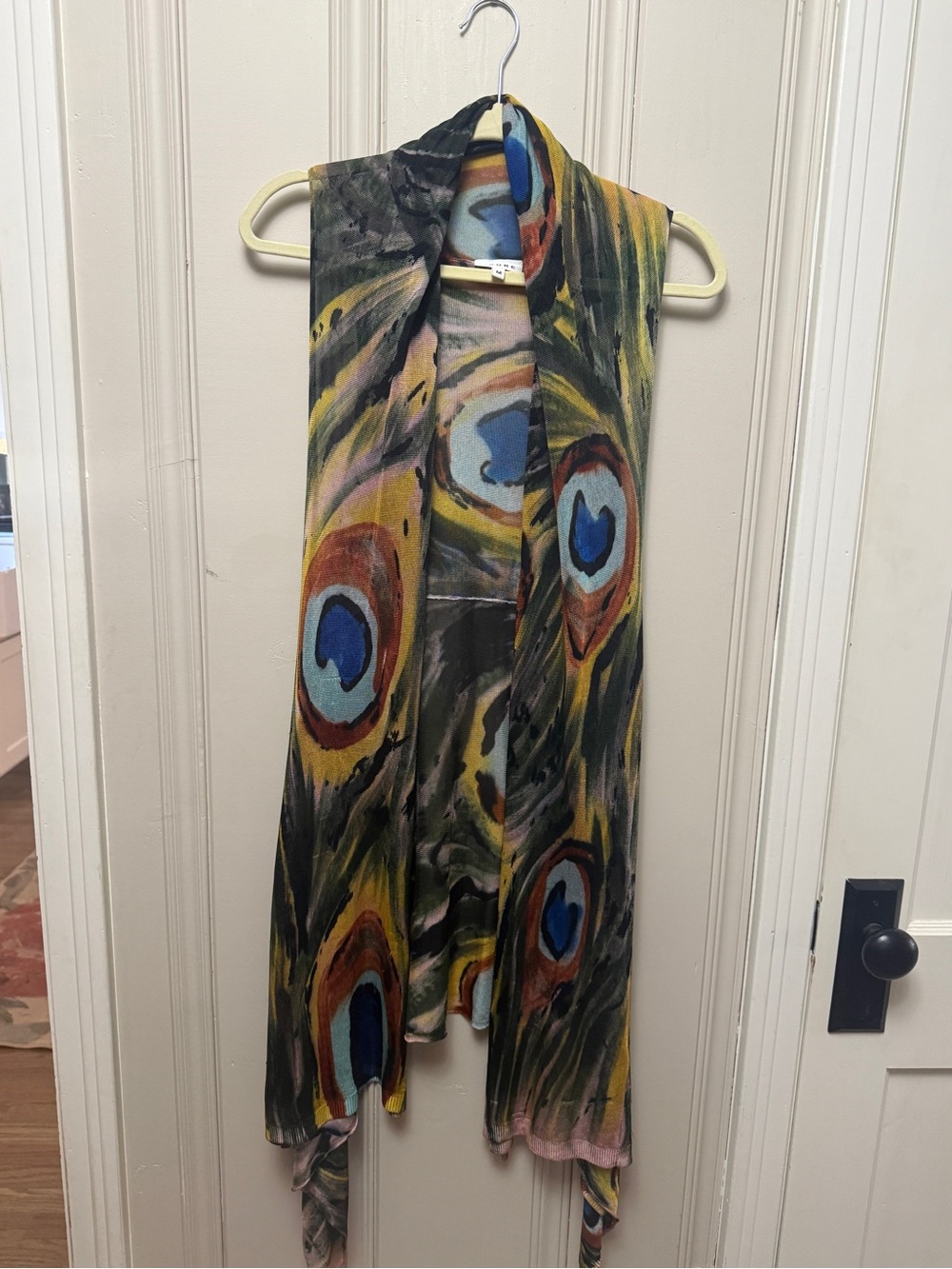 Adore Hand Painted 3-Way Convertible Vest Scarf Peacock Print Size Medium